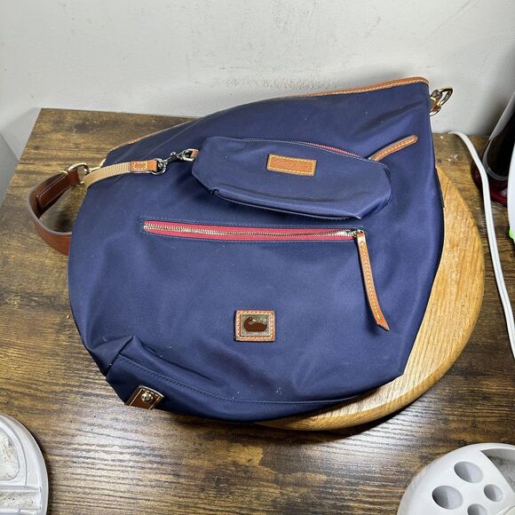 Dooney & Bourke Shoulder Bag Womens Large Navy Blue Canvas Zip Purse Pouch Set - Picture 1 of 8